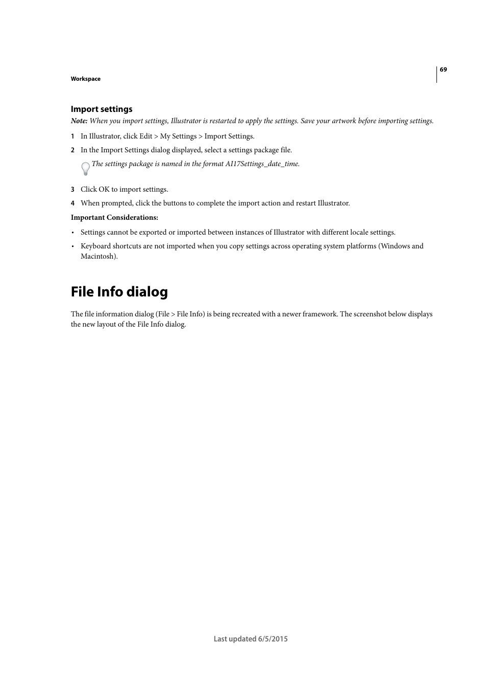 Import settings, File info dialog | Adobe Illustrator CC 2015 User Manual | Page 74 / 556