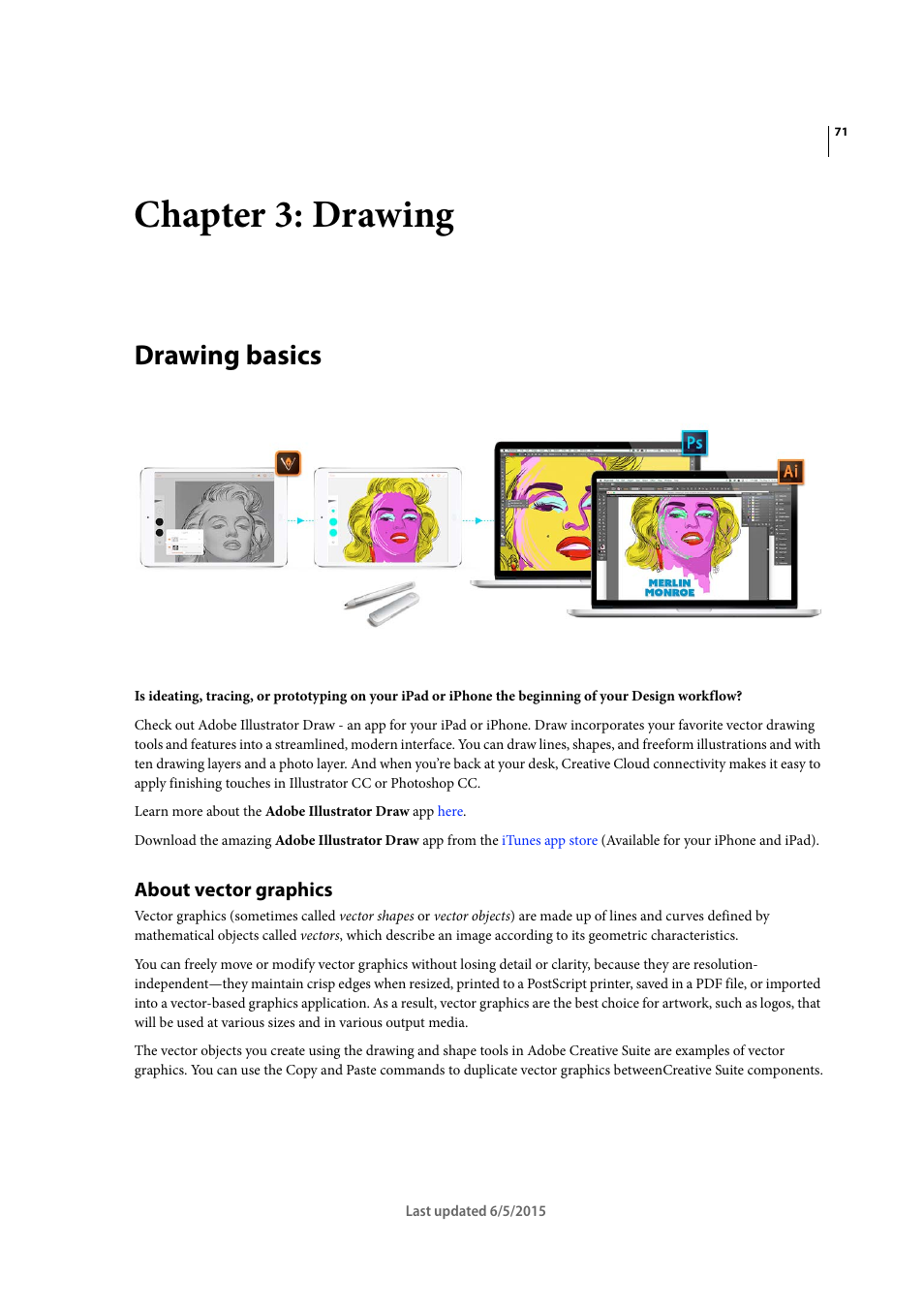 Chapter 3: drawing, Drawing basics, About vector graphics | Adobe Illustrator CC 2015 User Manual | Page 76 / 556