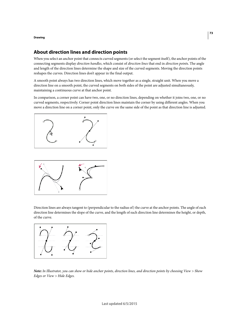 About direction lines and direction points | Adobe Illustrator CC 2015 User Manual | Page 78 / 556