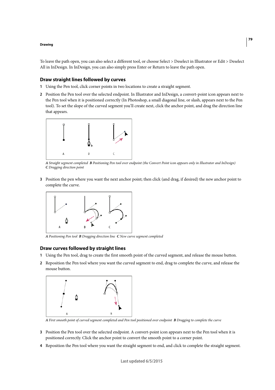 Draw straight lines followed by curves, Draw curves followed by straight lines | Adobe Illustrator CC 2015 User Manual | Page 84 / 556