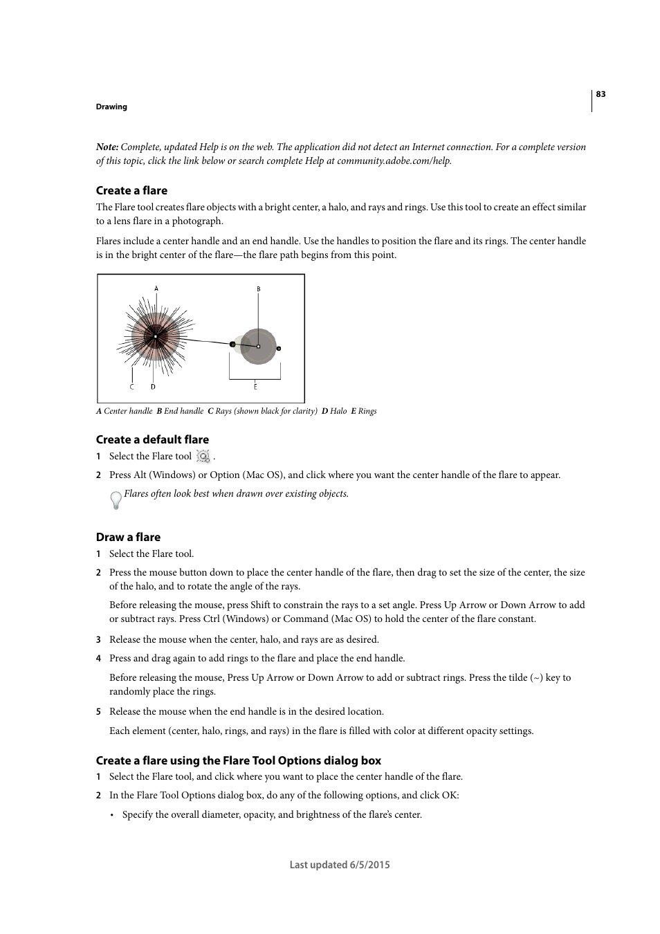 Create a flare, Create a default flare, Draw a flare | Adobe Illustrator CC 2015 User Manual | Page 88 / 556