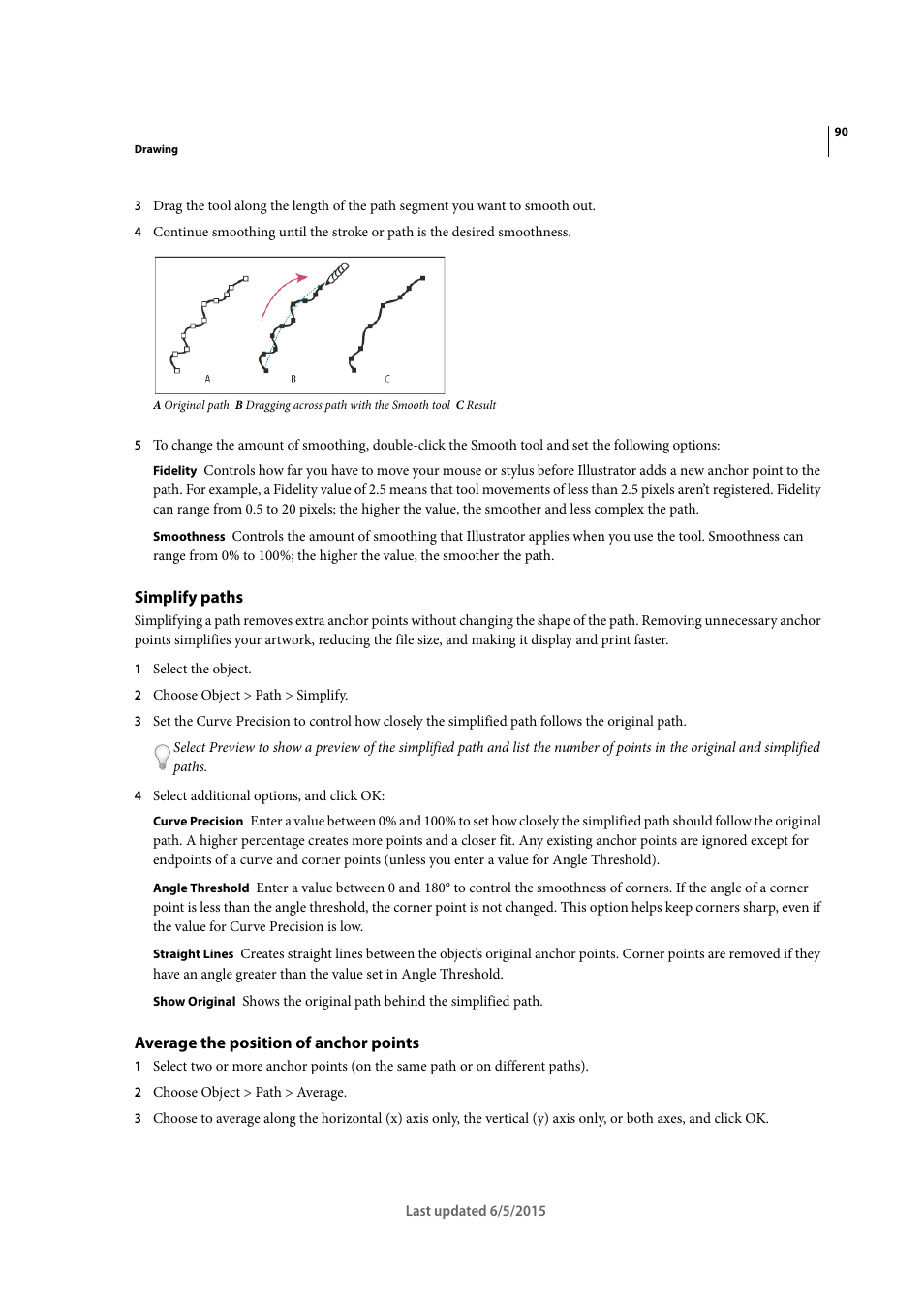 Simplify paths, Average the position of anchor points | Adobe Illustrator CC 2015 User Manual | Page 95 / 556