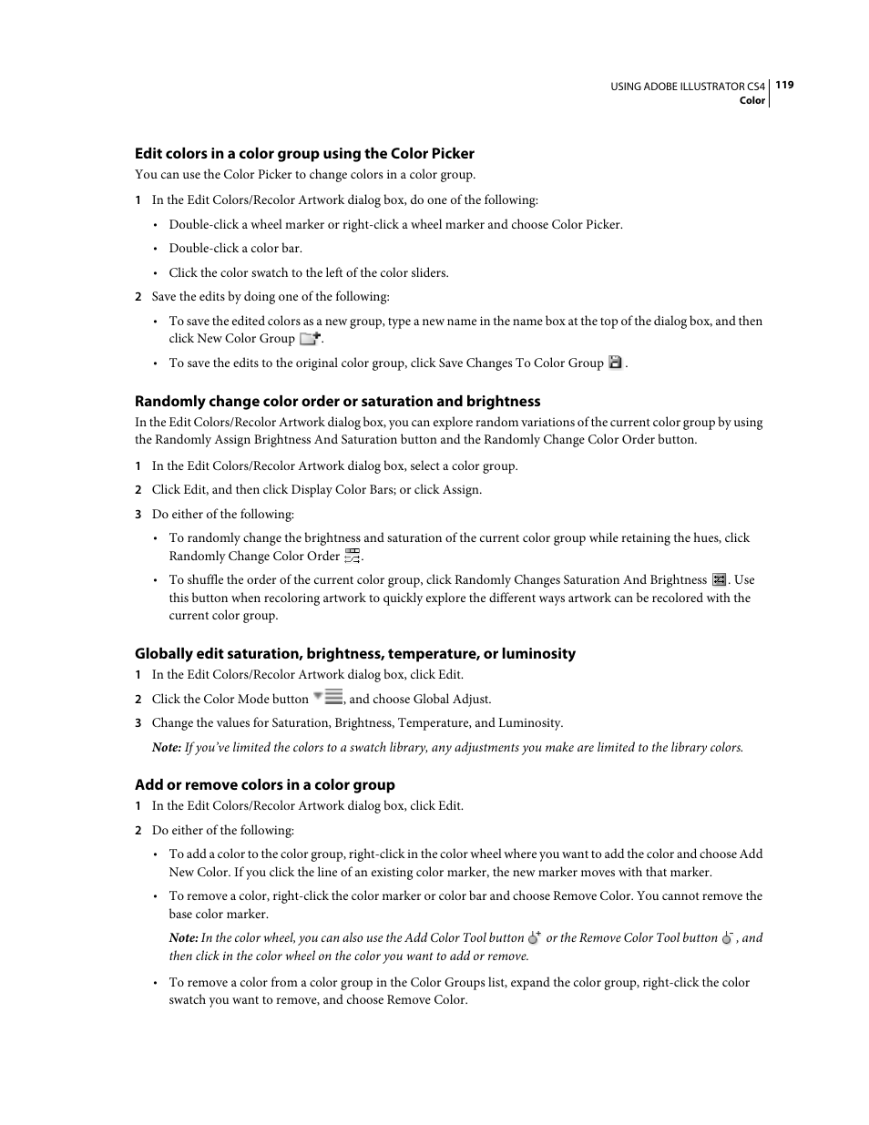 Add or remove colors in a color group | Adobe Illustrator CS4 User Manual | Page 126 / 499