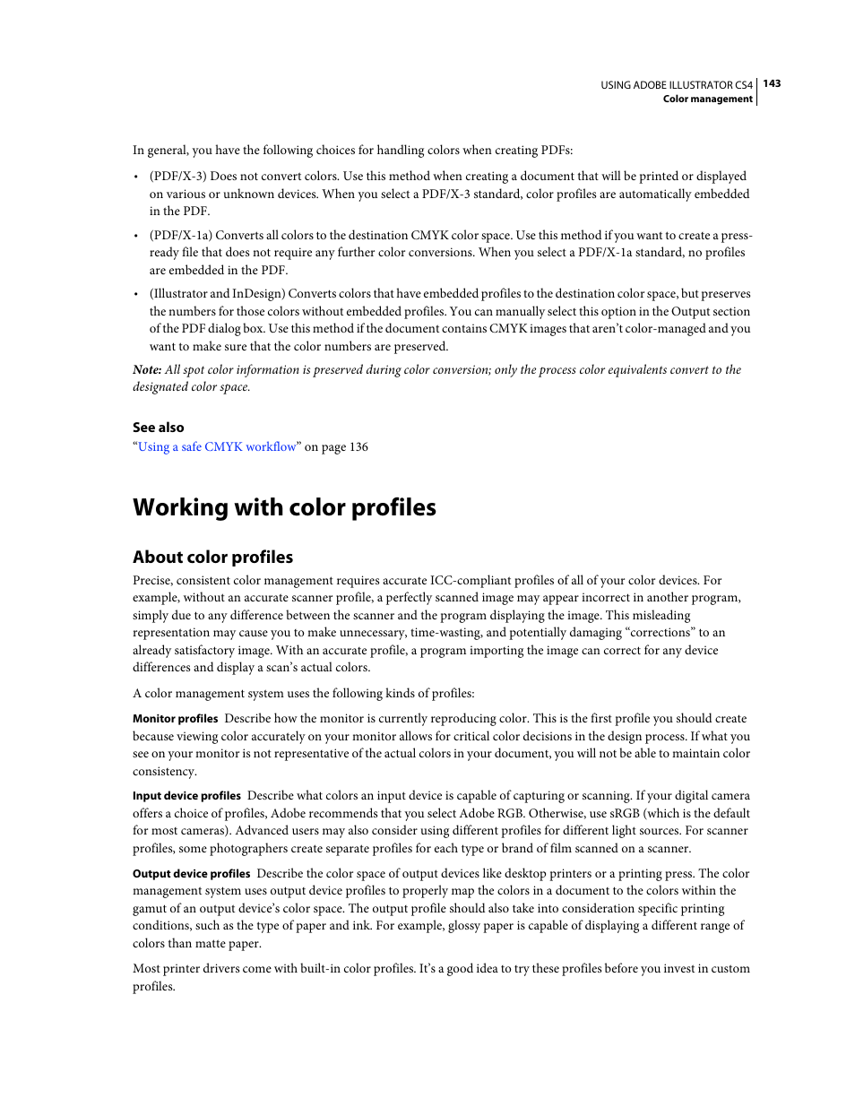 Working with color profiles, About color profiles | Adobe Illustrator CS4 User Manual | Page 150 / 499