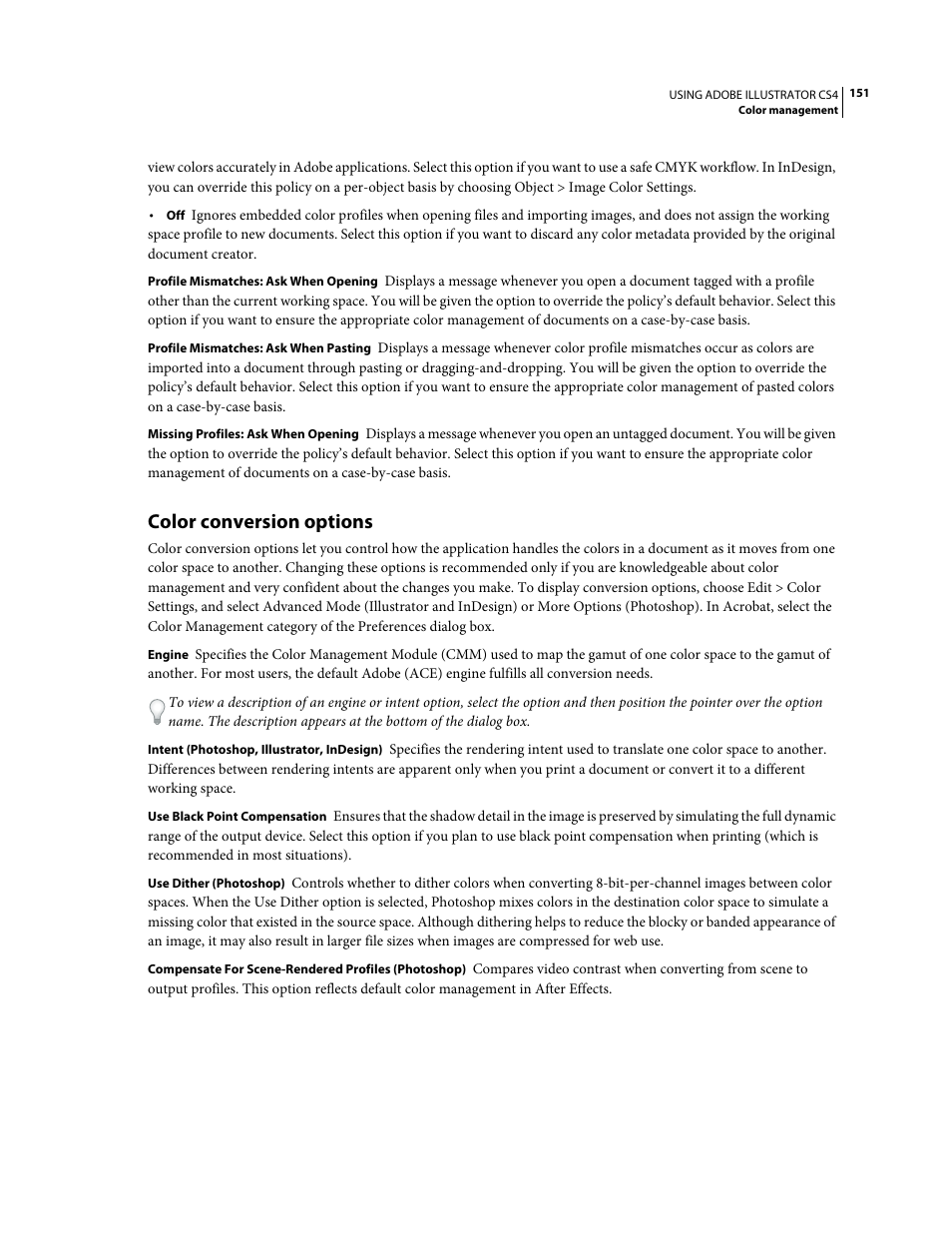 Color conversion options | Adobe Illustrator CS4 User Manual | Page 158 / 499
