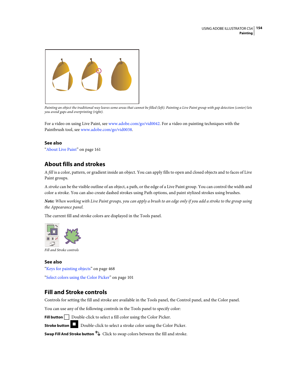 About fills and strokes, Fill and stroke controls | Adobe Illustrator CS4 User Manual | Page 161 / 499