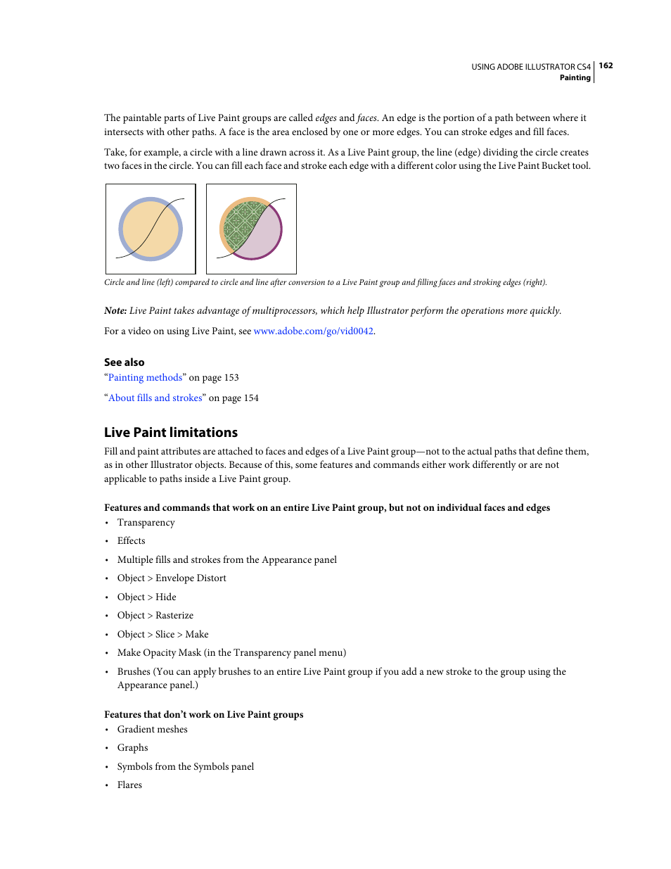 Live paint limitations | Adobe Illustrator CS4 User Manual | Page 169 / 499