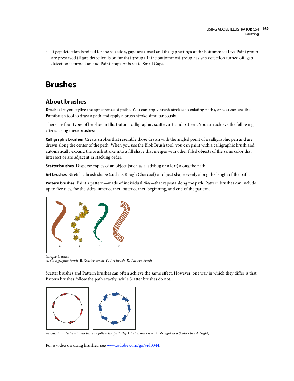 Brushes, About brushes | Adobe Illustrator CS4 User Manual | Page 176 / 499
