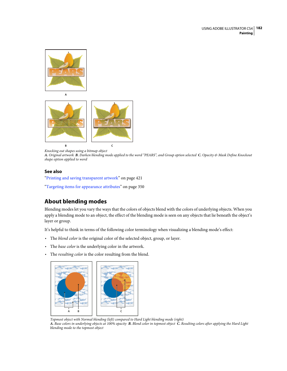 About blending modes | Adobe Illustrator CS4 User Manual | Page 189 / 499
