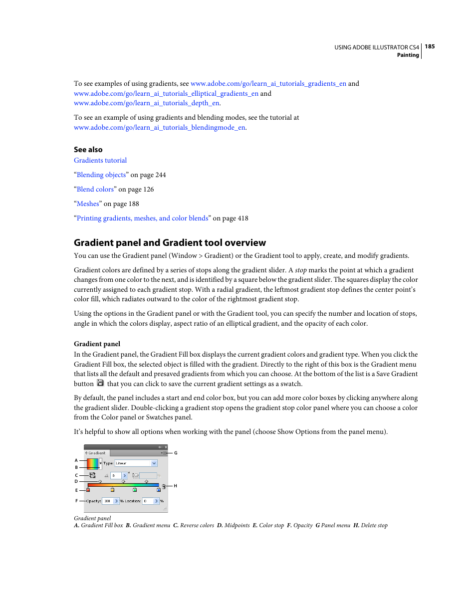 Gradient panel and gradient tool overview | Adobe Illustrator CS4 User Manual | Page 192 / 499