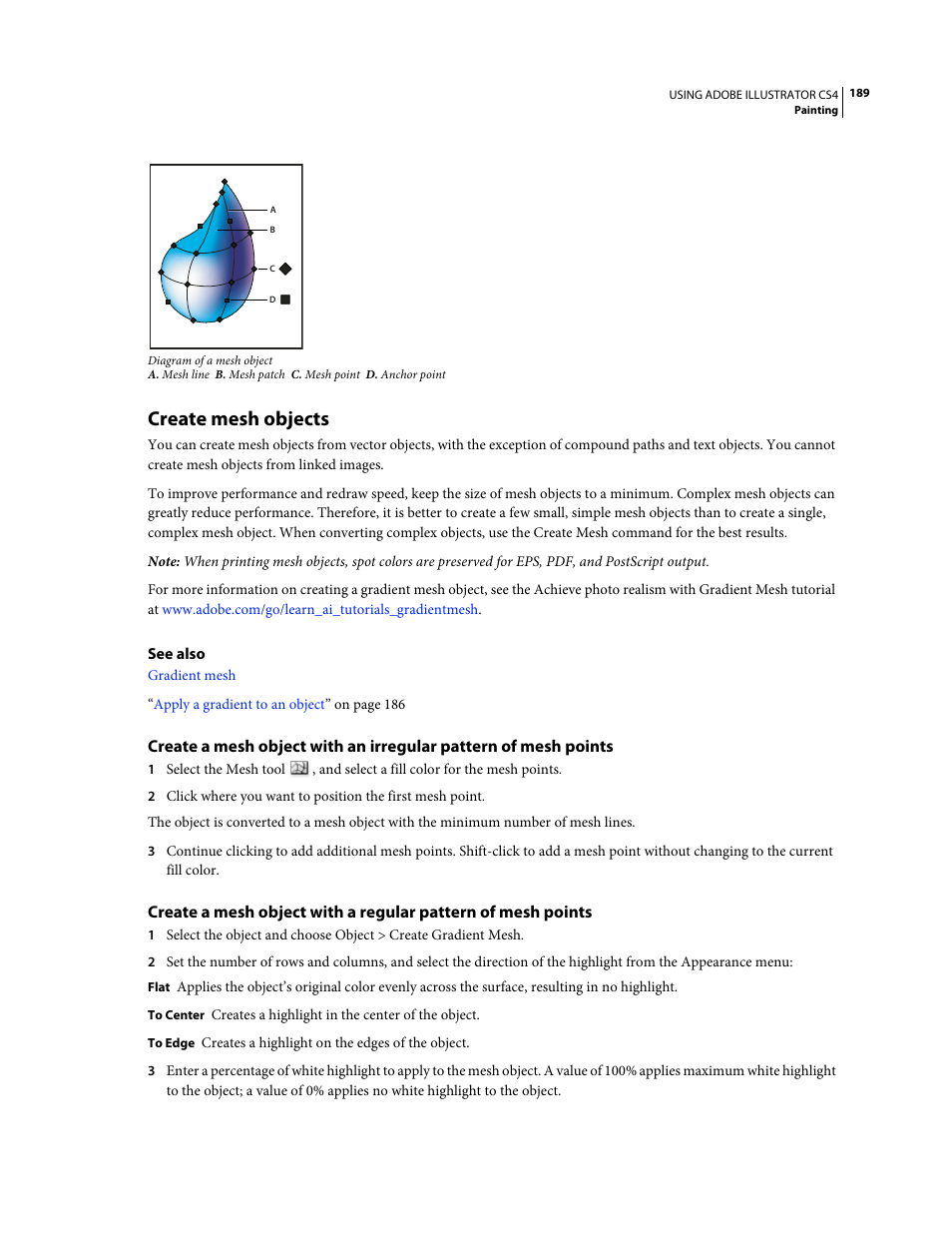 Create mesh objects | Adobe Illustrator CS4 User Manual | Page 196 / 499