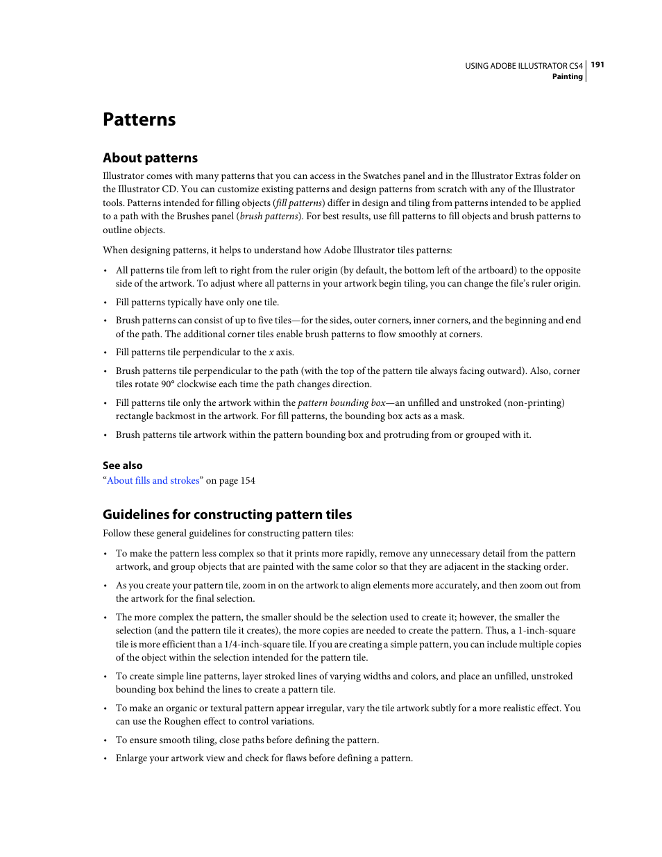 Patterns, About patterns, Guidelines for constructing pattern tiles | Adobe Illustrator CS4 User Manual | Page 198 / 499