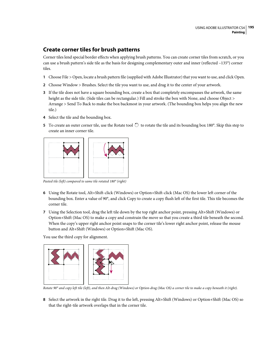 Create corner tiles for brush patterns | Adobe Illustrator CS4 User Manual | Page 202 / 499