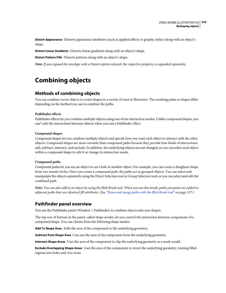 Combining objects, Methods of combining objects, Pathfinder panel overview | Adobe Illustrator CS4 User Manual | Page 240 / 499