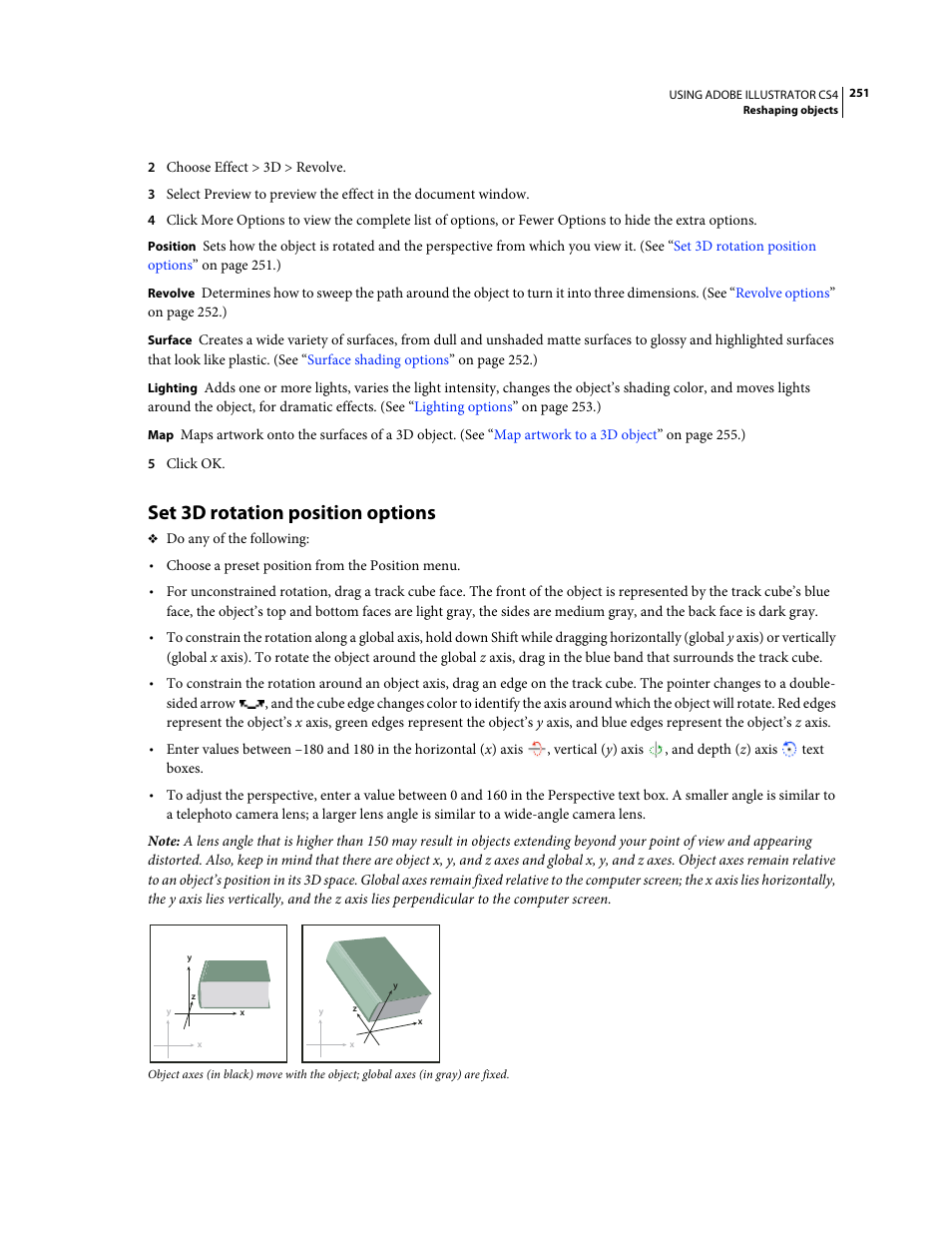 Set 3d rotation position options, Set 3d rotation position, Options | Adobe Illustrator CS4 User Manual | Page 258 / 499