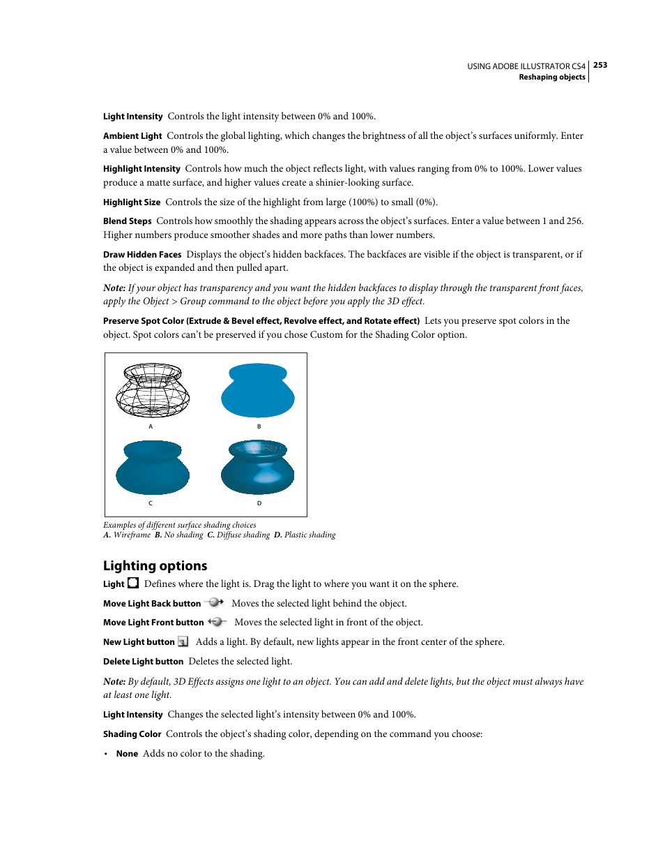 Lighting options | Adobe Illustrator CS4 User Manual | Page 260 / 499