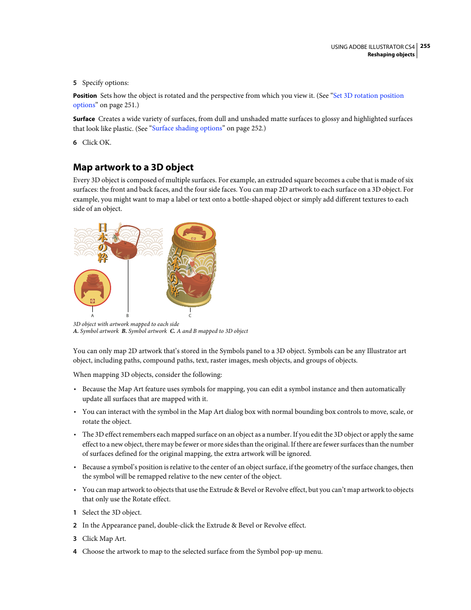 Map artwork to a 3d object | Adobe Illustrator CS4 User Manual | Page 262 / 499