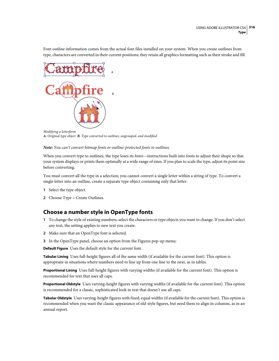 Choose a number style in opentype fonts | Adobe Illustrator CS4 User Manual | Page 323 / 499