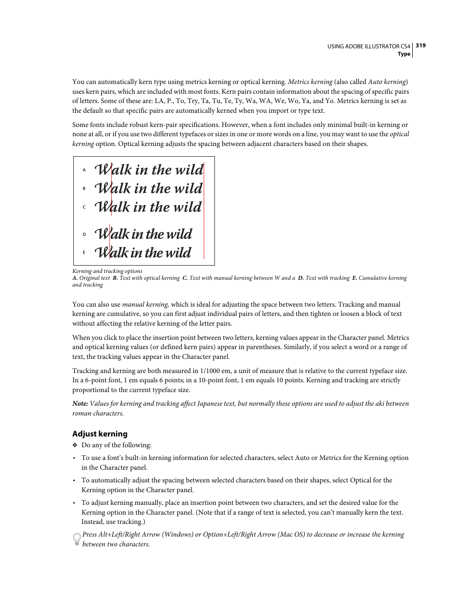 Adjust kerning | Adobe Illustrator CS4 User Manual | Page 326 / 499