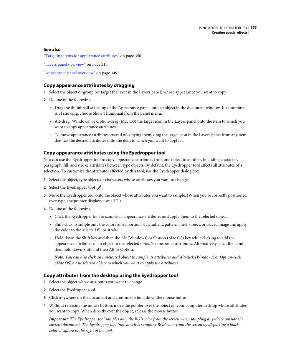 Copy appearance attributes by dragging | Adobe Illustrator CS4 User Manual | Page 360 / 499