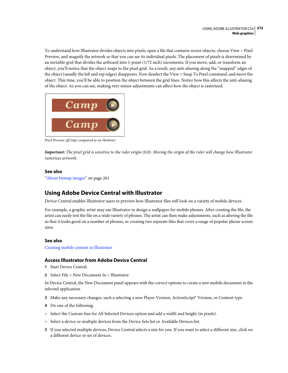 Using adobe device central with illustrator, Access illustrator from adobe device central | Adobe Illustrator CS4 User Manual | Page 379 / 499