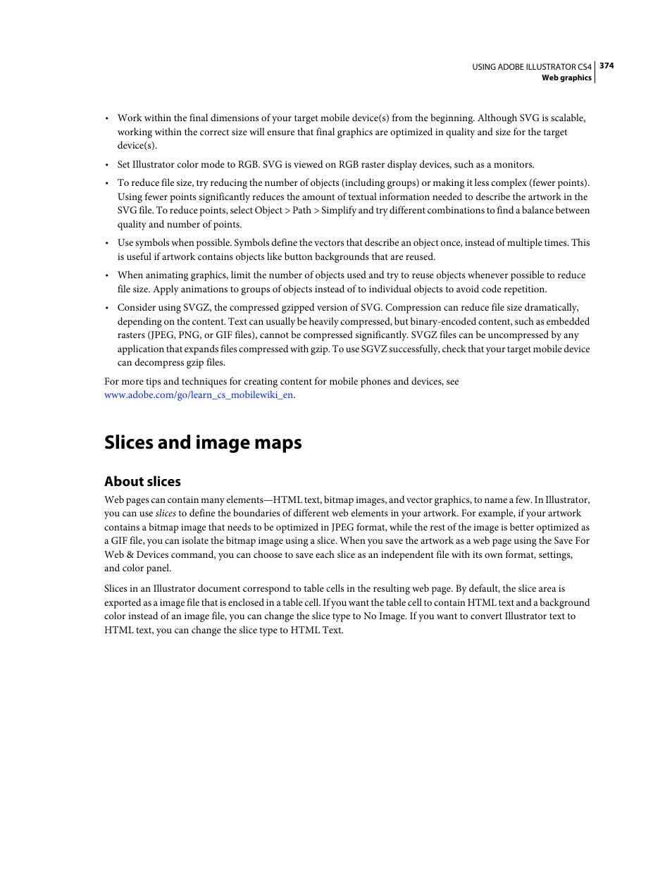 Slices and image maps, About slices | Adobe Illustrator CS4 User Manual | Page 381 / 499