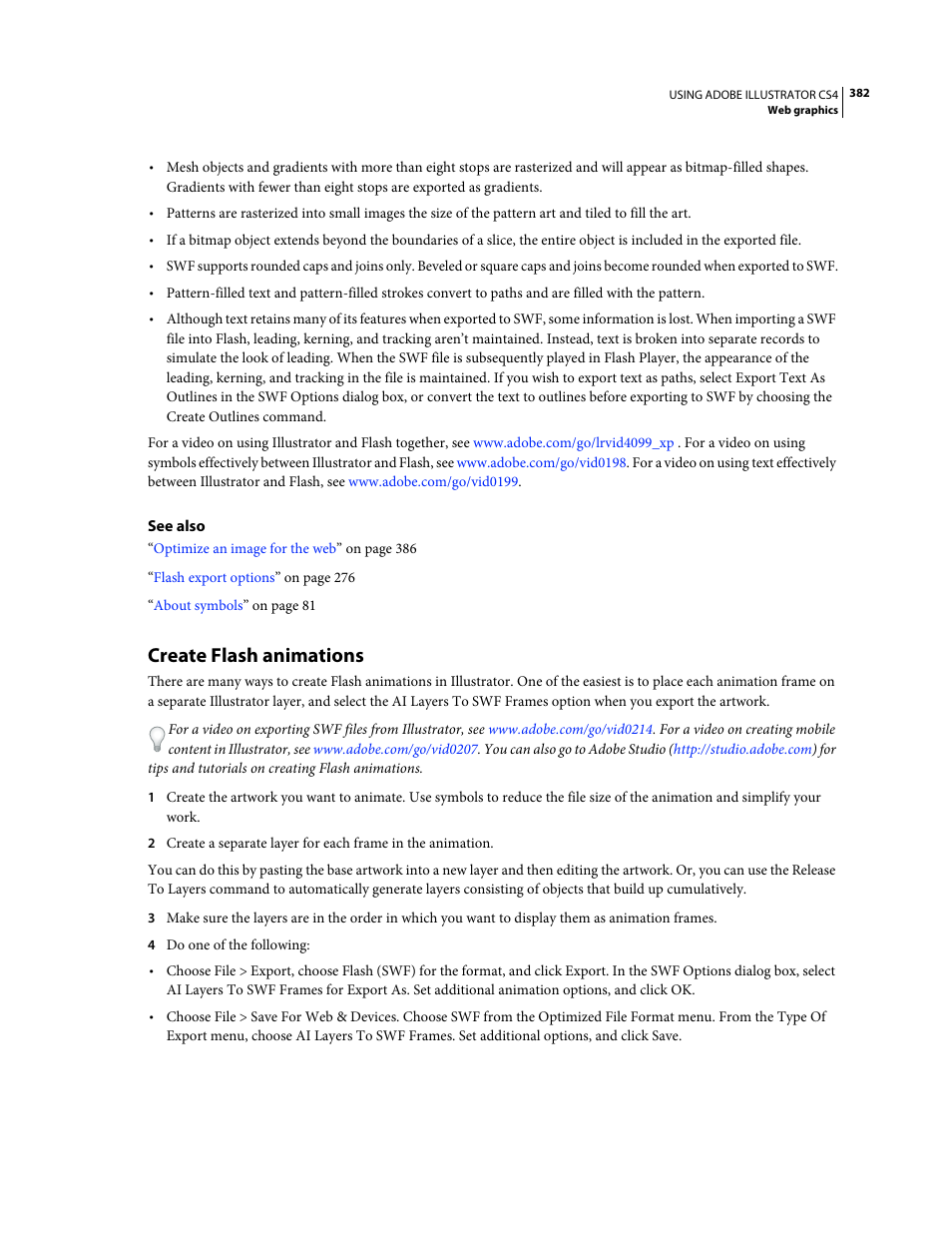 Create flash animations | Adobe Illustrator CS4 User Manual | Page 389 / 499