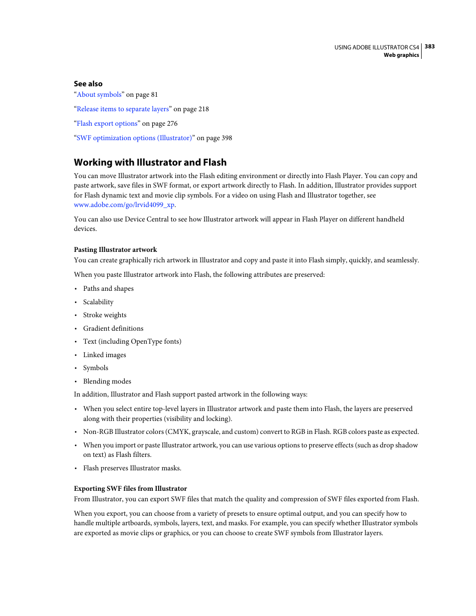 Working with illustrator and flash | Adobe Illustrator CS4 User Manual | Page 390 / 499