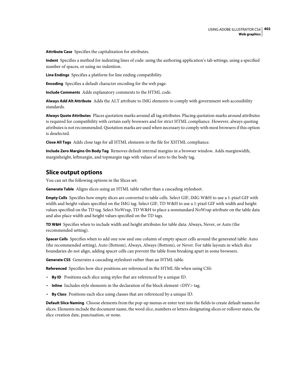 Slice output options | Adobe Illustrator CS4 User Manual | Page 409 / 499