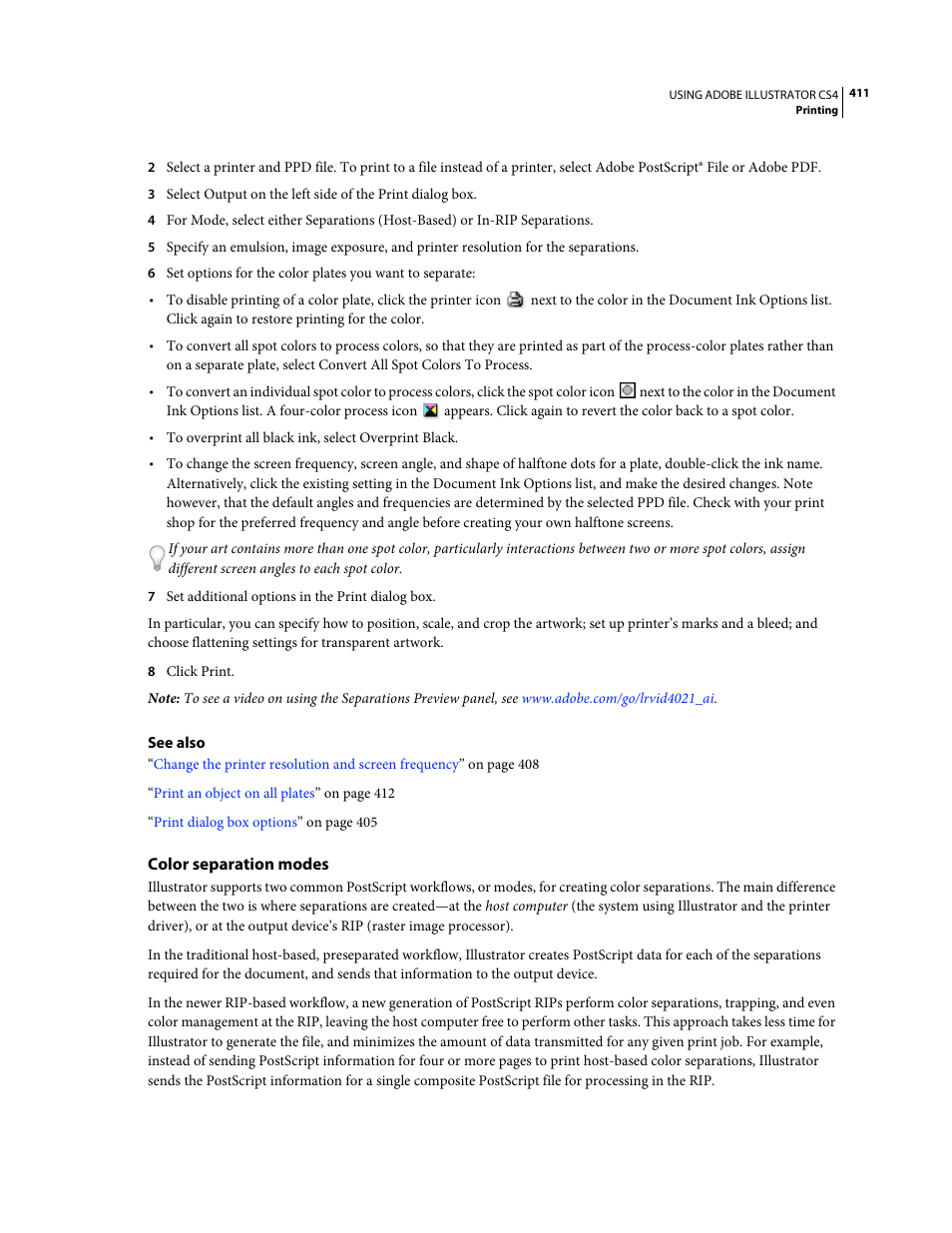 Color separation modes | Adobe Illustrator CS4 User Manual | Page 418 / 499