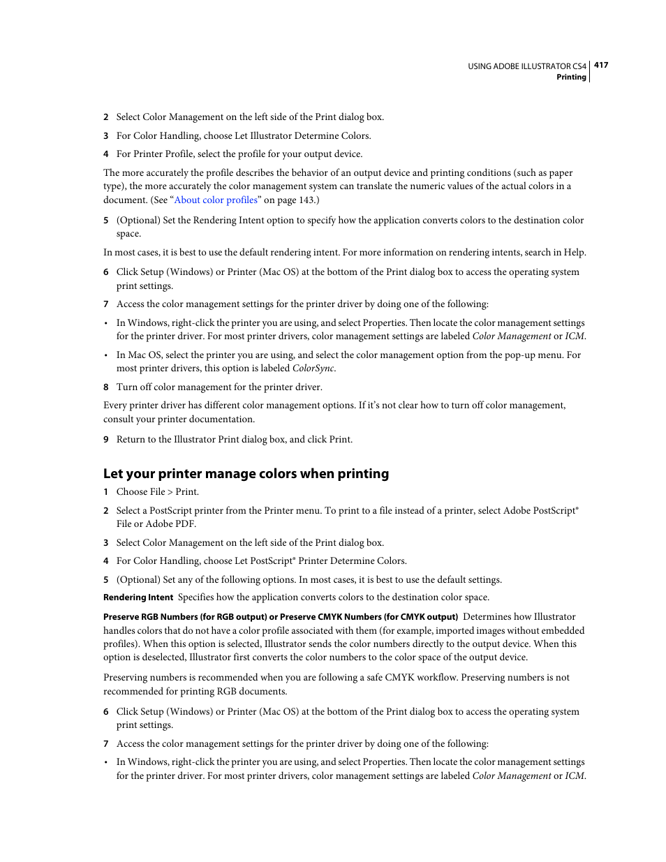 Let your printer manage colors when printing | Adobe Illustrator CS4 User Manual | Page 424 / 499