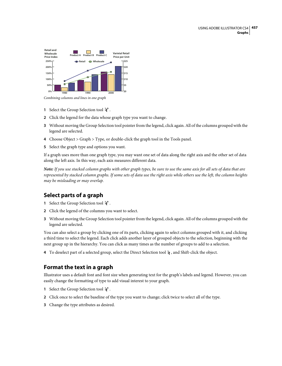 Select parts of a graph, Format the text in a graph | Adobe Illustrator CS4 User Manual | Page 464 / 499