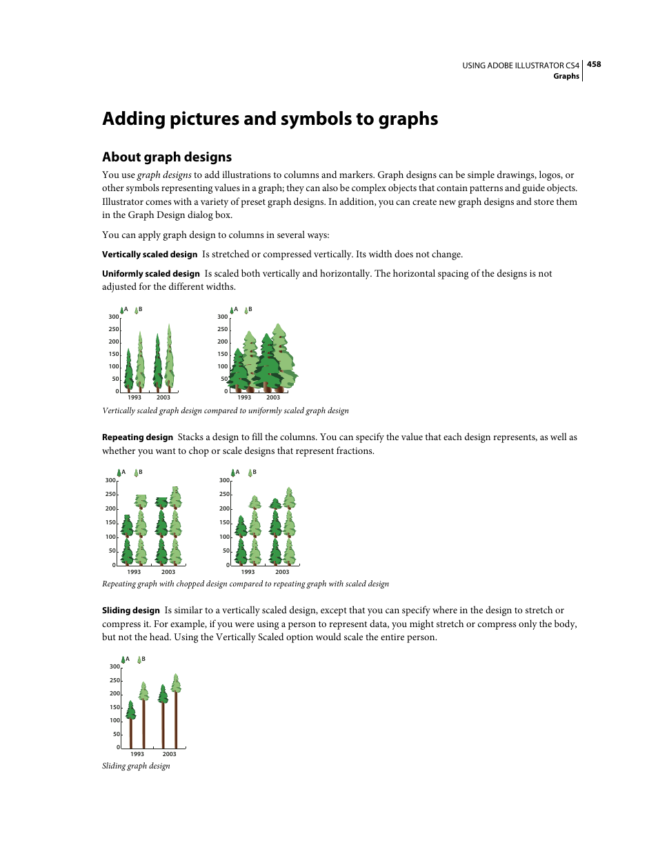 Adding pictures and symbols to graphs, About graph designs | Adobe Illustrator CS4 User Manual | Page 465 / 499