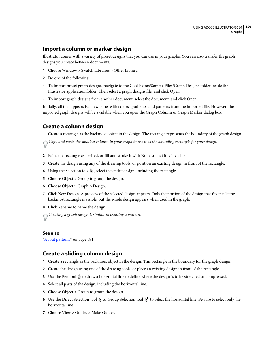Import a column or marker design, Create a column design, Create a sliding column design | Adobe Illustrator CS4 User Manual | Page 466 / 499