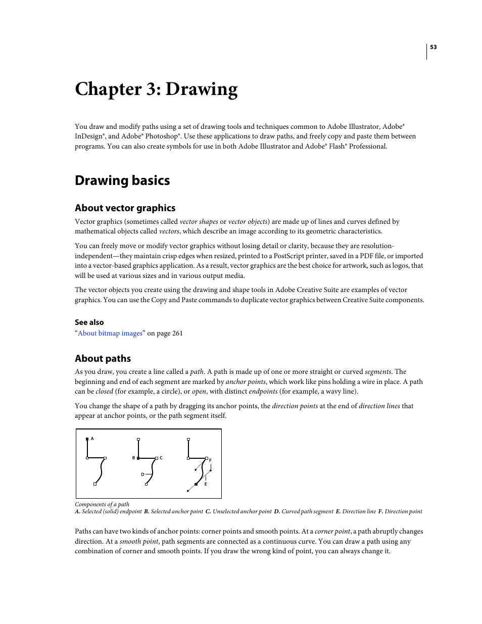 Chapter 3: drawing, Drawing basics, About vector graphics | About paths | Adobe Illustrator CS4 User Manual | Page 60 / 499