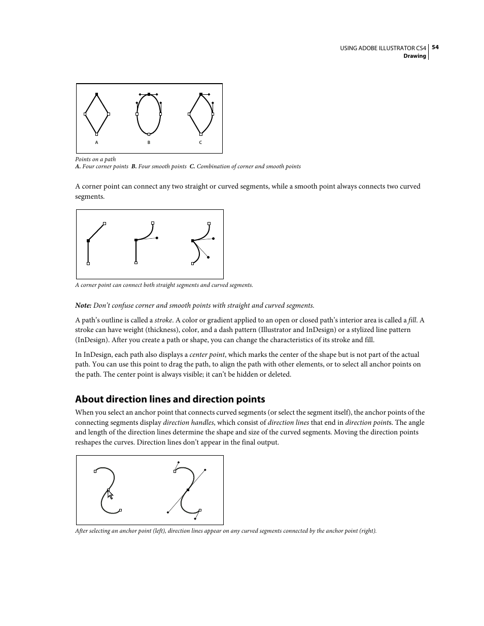 About direction lines and direction points | Adobe Illustrator CS4 User Manual | Page 61 / 499