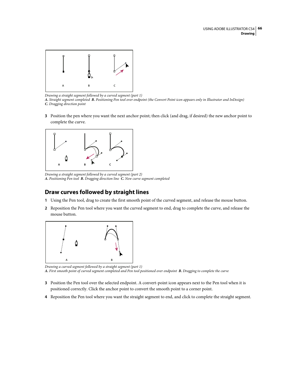 Draw curves followed by straight lines | Adobe Illustrator CS4 User Manual | Page 73 / 499