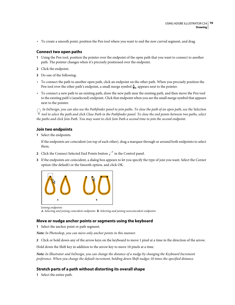 Connect two open paths, Join two endpoints | Adobe Illustrator CS4 User Manual | Page 77 / 499