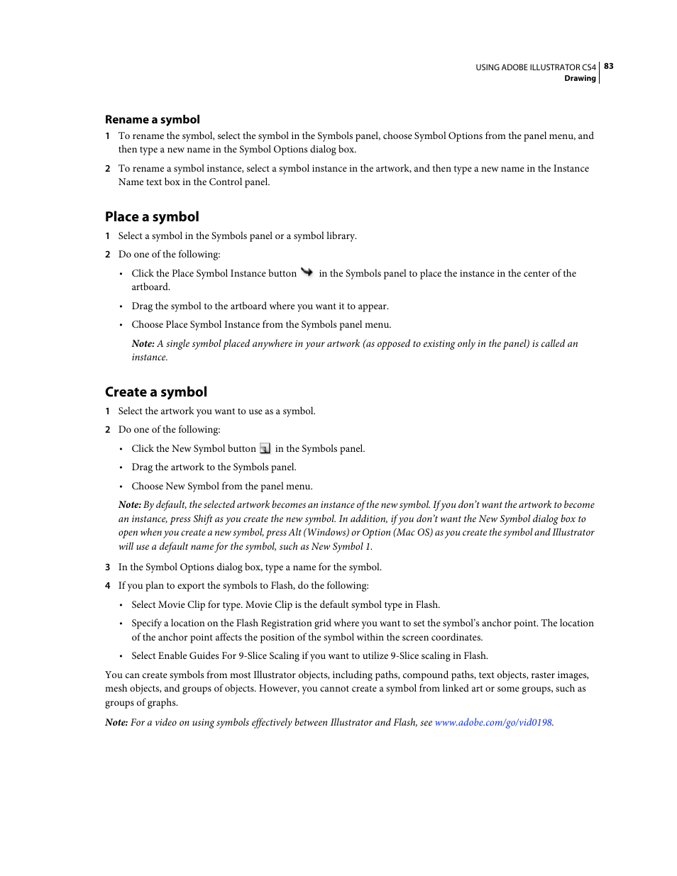 Rename a symbol, Place a symbol, Create a symbol | Adobe Illustrator CS4 User Manual | Page 90 / 499