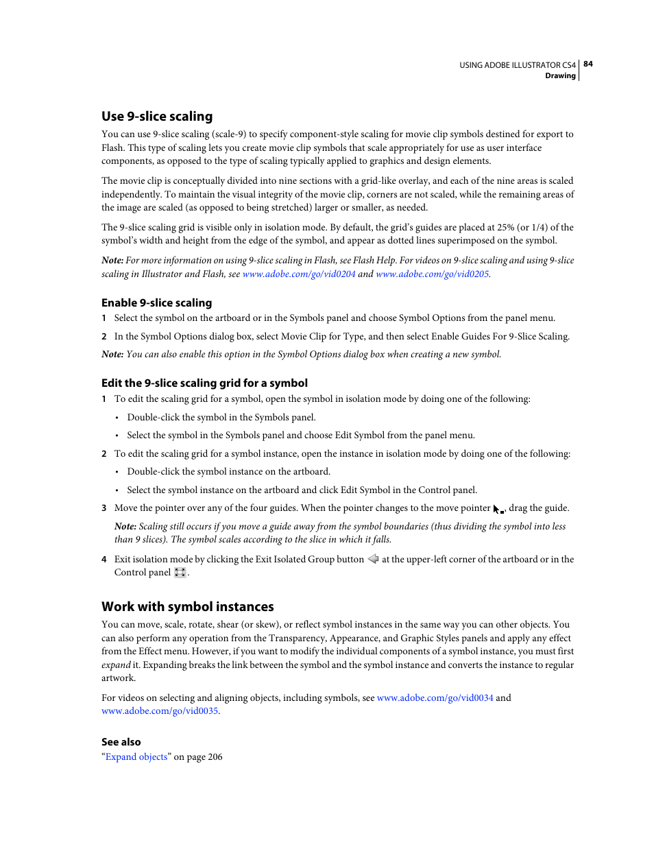 Use 9-slice scaling, Enable 9-slice scaling, Edit the 9-slice scaling grid for a symbol | Work with symbol instances | Adobe Illustrator CS4 User Manual | Page 91 / 499