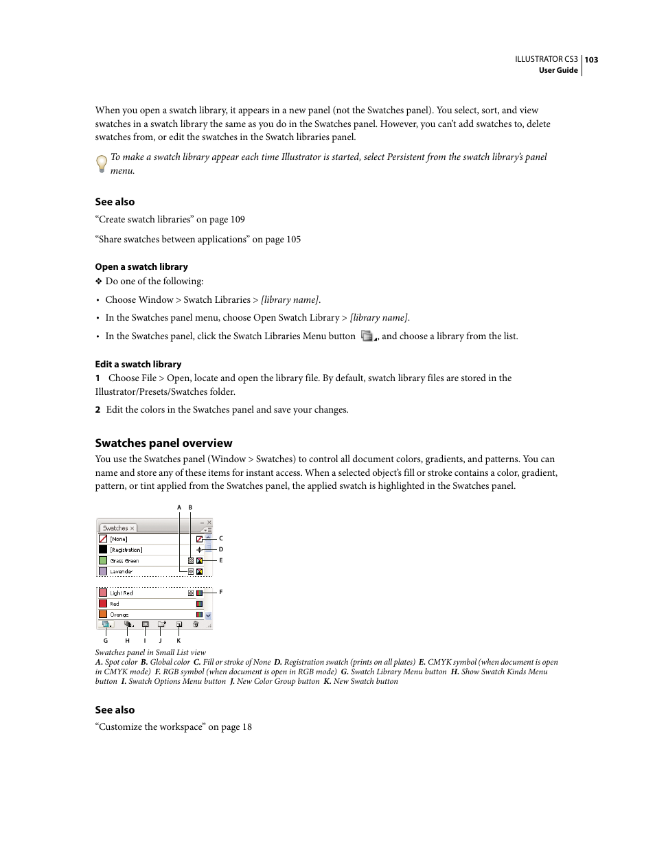 Swatches panel overview | Adobe Illustrator CS3 User Manual | Page 109 / 495