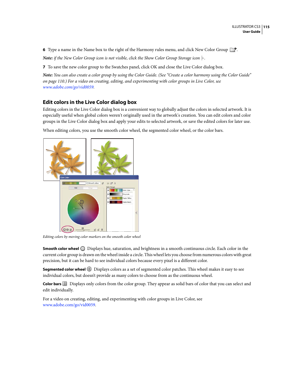 Edit colors in the live color dialog box | Adobe Illustrator CS3 User Manual | Page 121 / 495