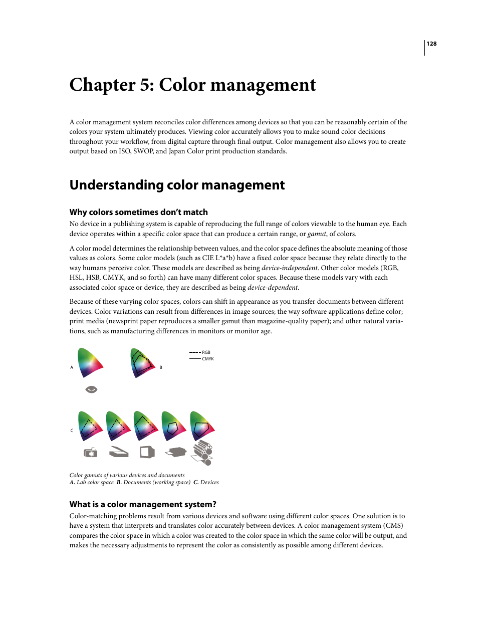 Chapter 5: color management, Understanding color management, Why colors sometimes don’t match | What is a color management system | Adobe Illustrator CS3 User Manual | Page 134 / 495