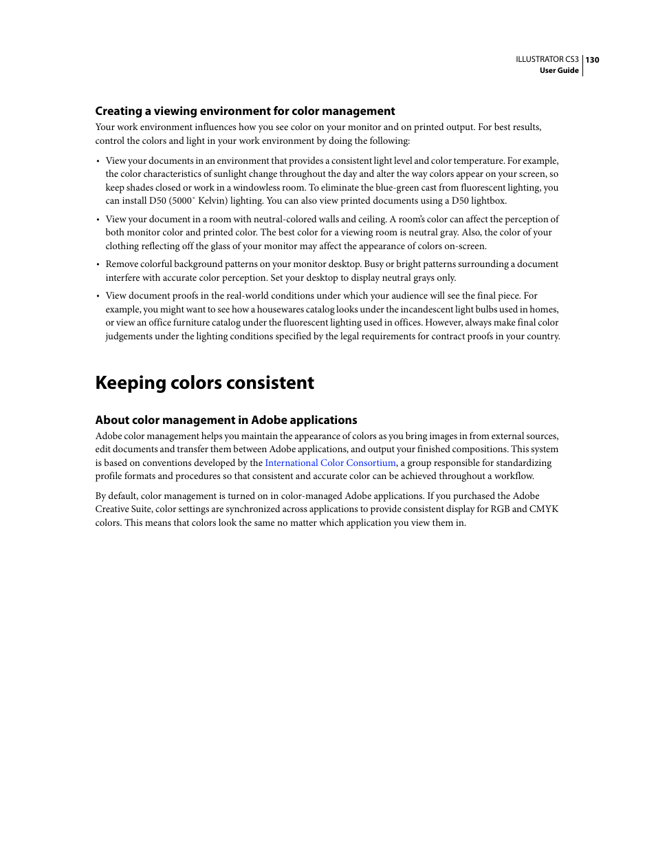 Keeping colors consistent, About color management in adobe applications | Adobe Illustrator CS3 User Manual | Page 136 / 495