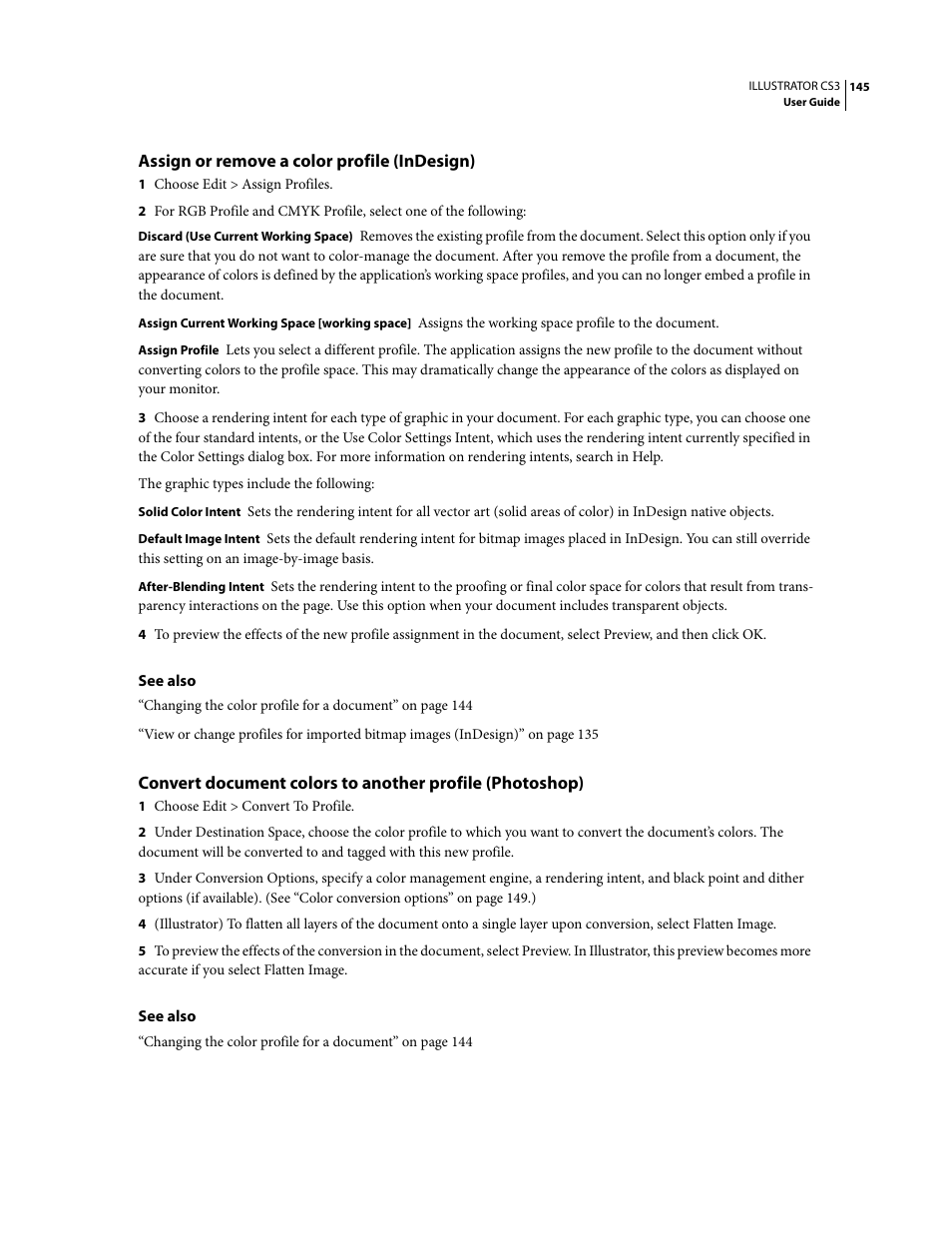 Assign or remove a color profile (indesign) | Adobe Illustrator CS3 User Manual | Page 151 / 495
