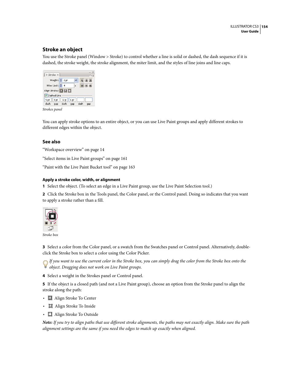 Stroke an object | Adobe Illustrator CS3 User Manual | Page 160 / 495