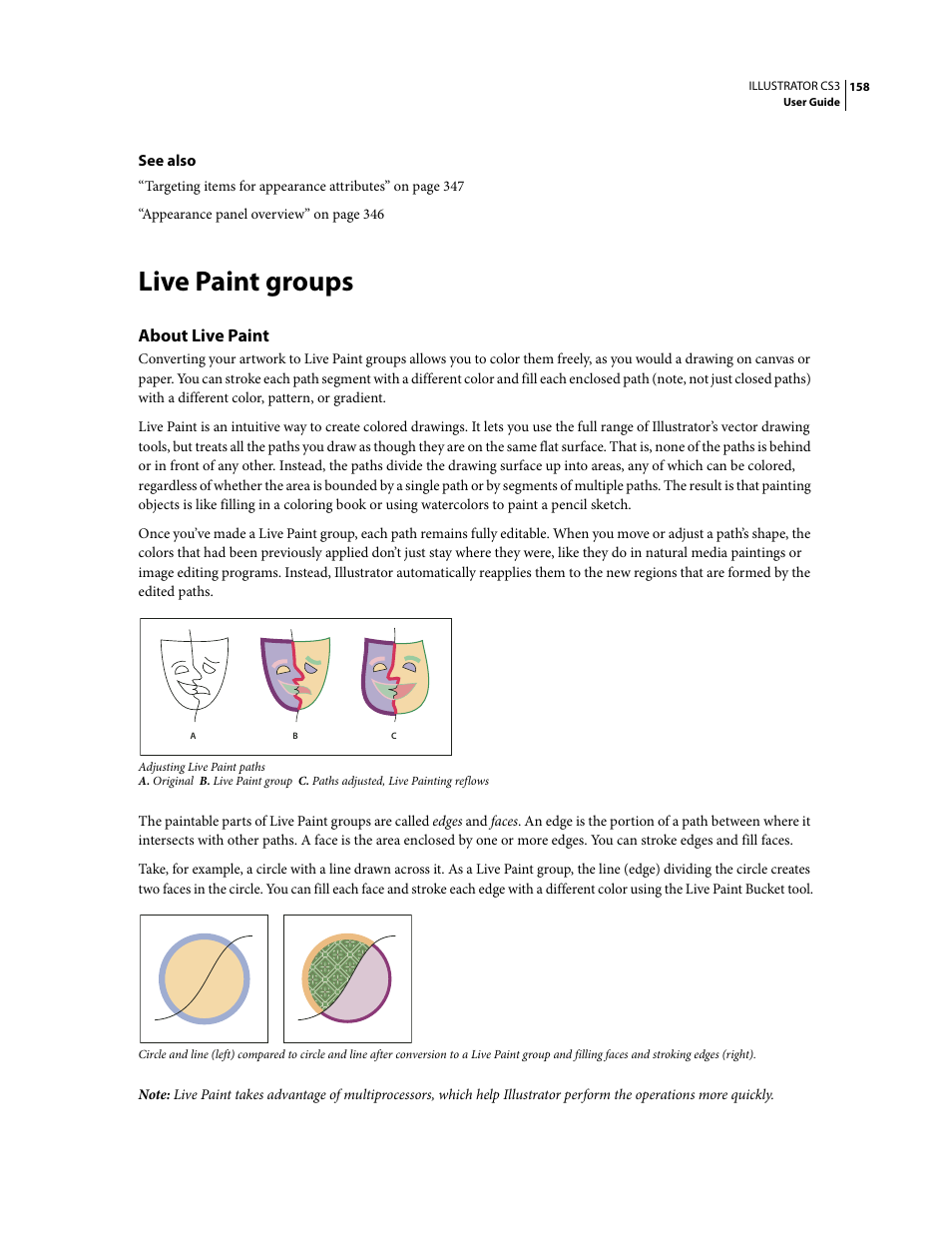 Live paint groups, About live paint | Adobe Illustrator CS3 User Manual | Page 164 / 495