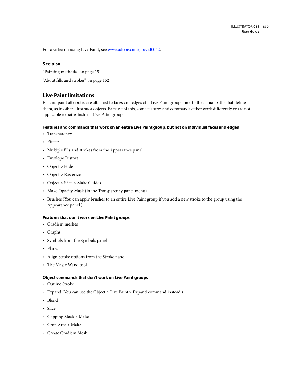 Live paint limitations | Adobe Illustrator CS3 User Manual | Page 165 / 495