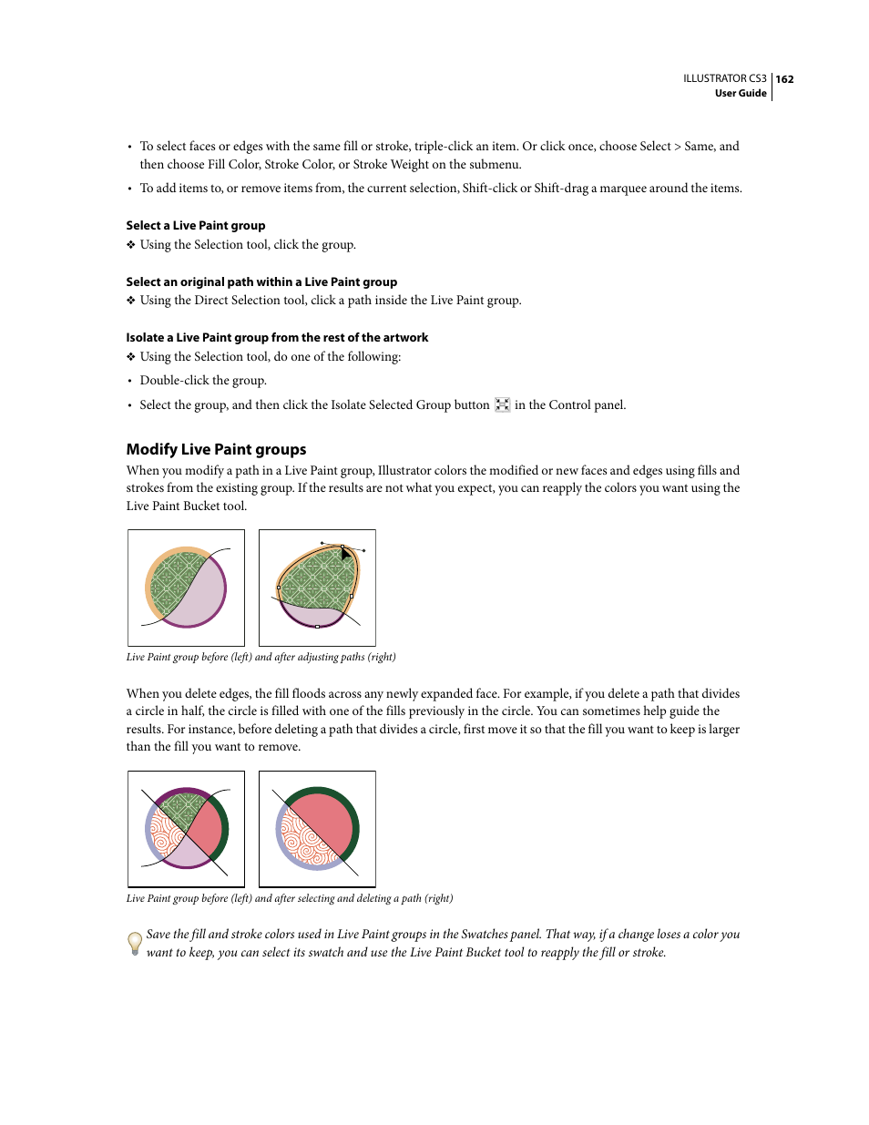 Modify live paint groups | Adobe Illustrator CS3 User Manual | Page 168 / 495