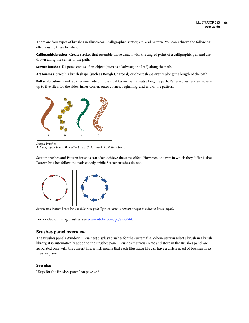 Brushes panel overview | Adobe Illustrator CS3 User Manual | Page 172 / 495